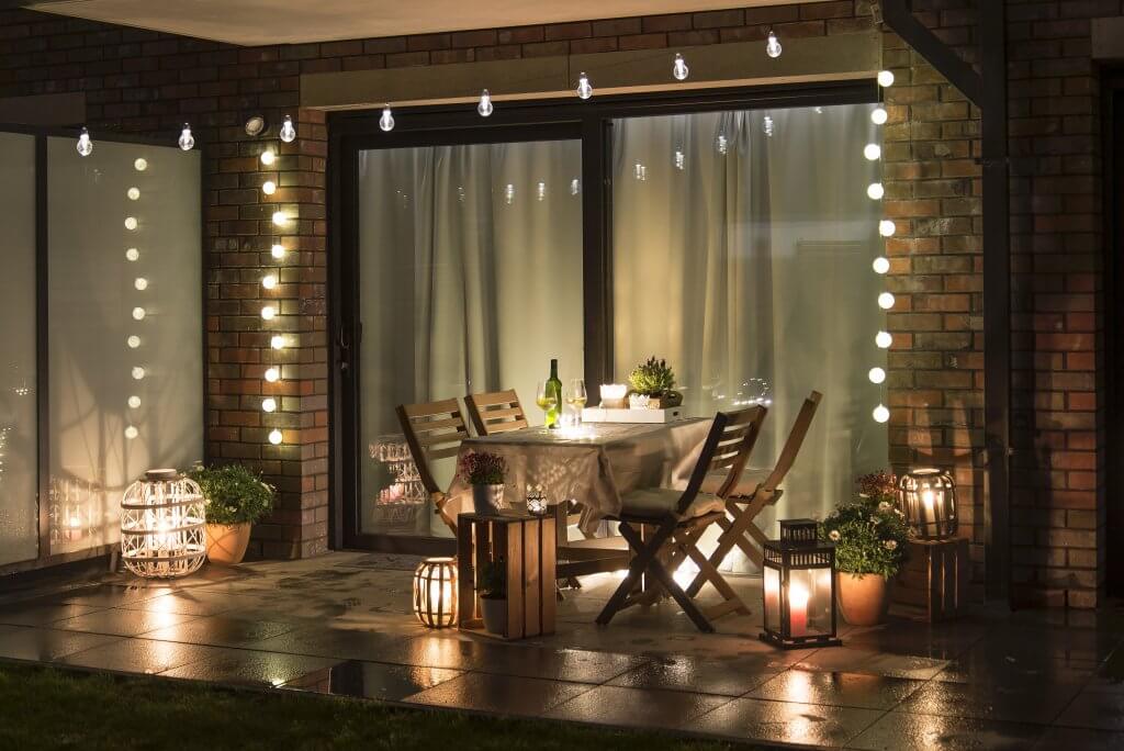 Deck lighting outdoor table set for dinner